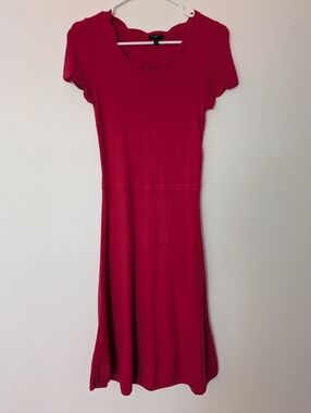 Talbot's Hot Pink Scalloped-Neck Knit Midi Dress ~ Sz P